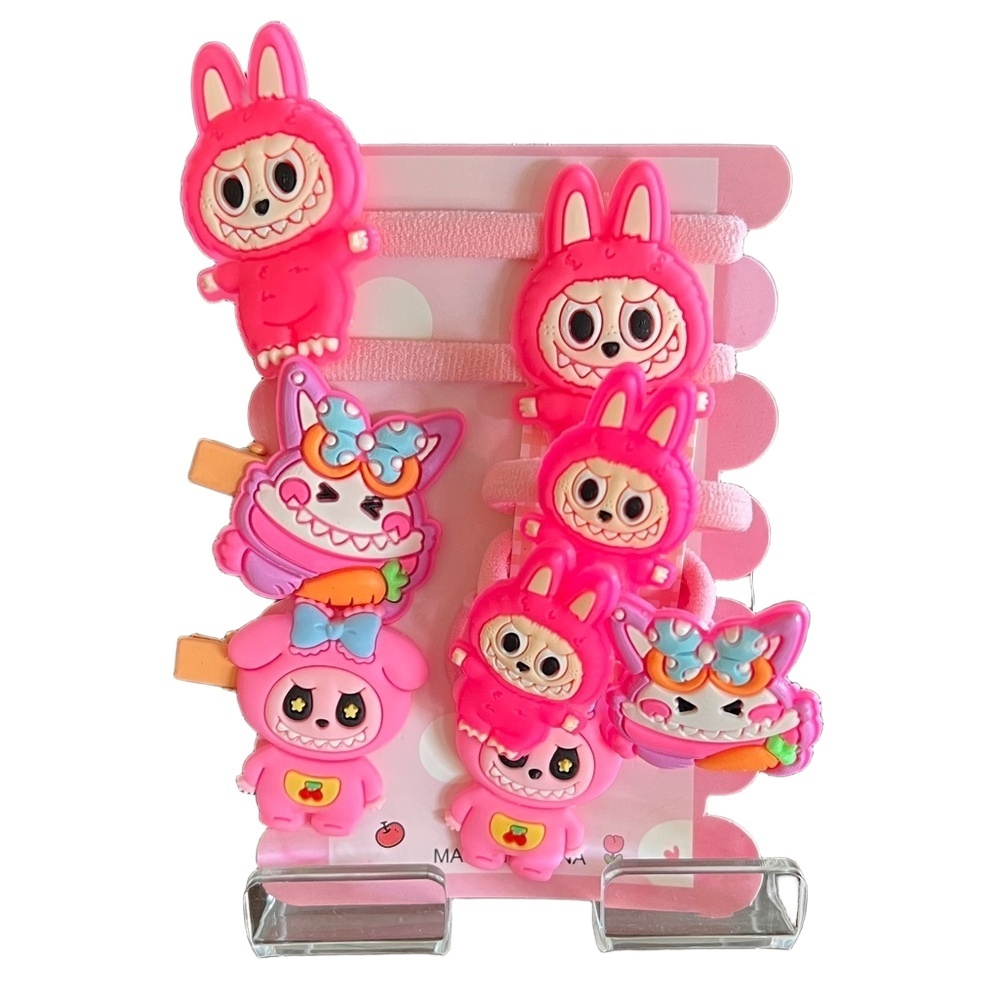 4/$15 Bundle Monster and Friends Girls Hair Ties 6 Hair Ties 2 Hair Clips
